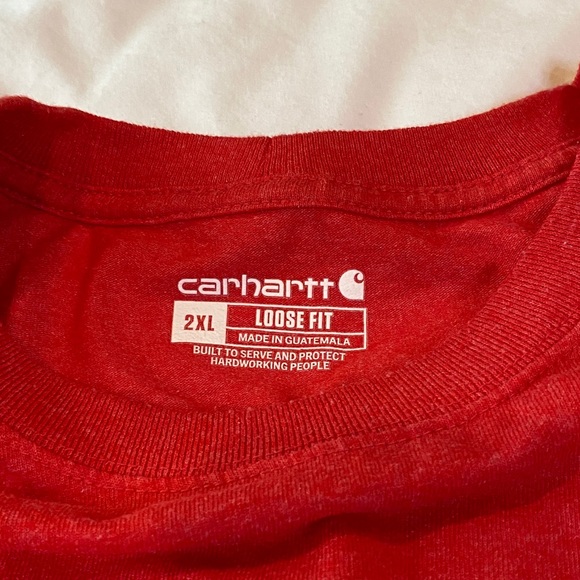 Carhartt Men's Bold Red Long Sleeve Tee with Blue Logo - Picture 3 of 5
